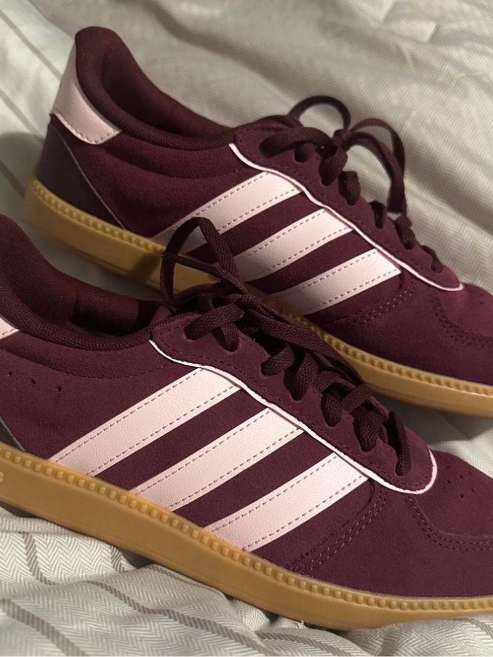 adidas Women's Burgundy and Light Pink Suede Sneakers